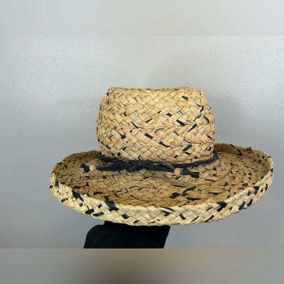 Handmade Womens M/L Woven Straw Hat with Navy Accents Beach Travel Vacation main image 5